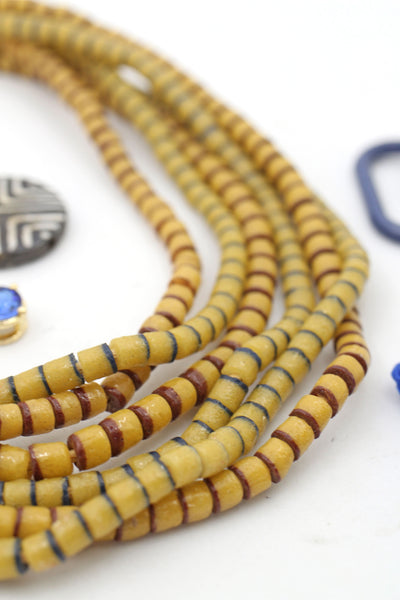 Squash Yellow Sandcast Ghana Glass Tube Beads, 6x5mm