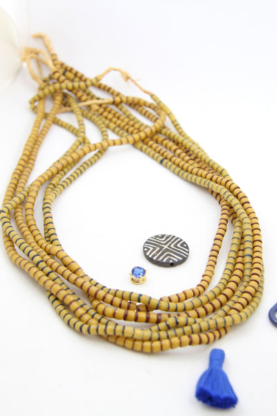 Squash Yellow Sandcast Ghana Glass Tube Beads, 6x5mm