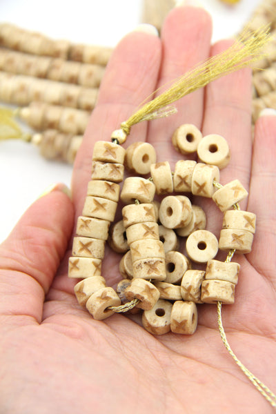 Natural Tan Carved Tribal Tube Bone Beads: 9x5mm, 39 pieces
