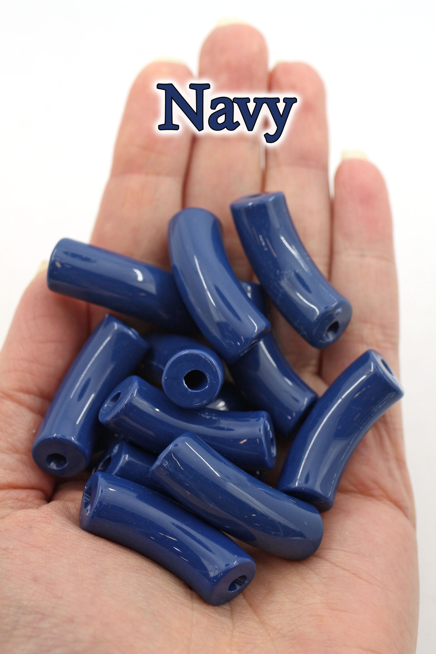 Navy Acrylic Bamboo Beads, Curved Tube Beads, 12mm Colorful Bangle Beads