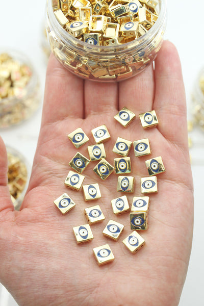 Evil Eye, Emoji, & Patterned Enamel Tile Beads, Rectangle & Square 2-Hole Beads for Stacking Bracelets