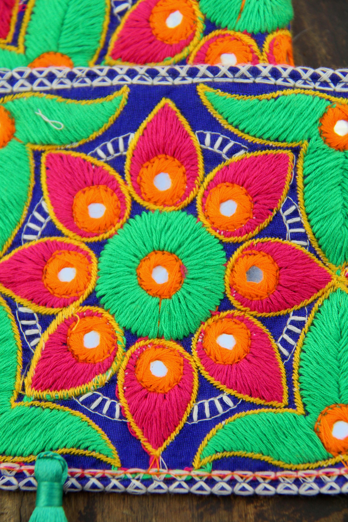 Neon Starflower: Bright Floral Embroidered Silk Trim, 4.5" wide