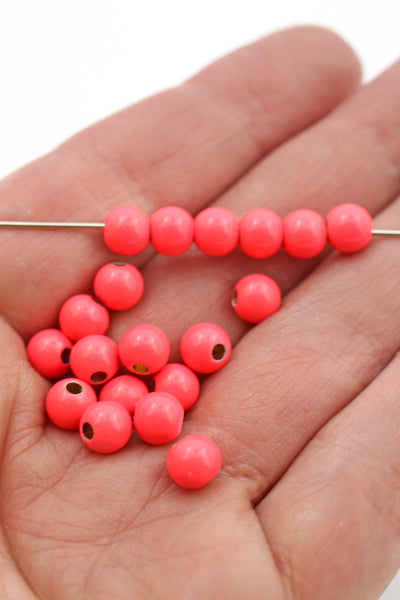 Neon Pink Enamel Sprinkles Round Beads for DIY Jewelry, 6mm, 1 bead