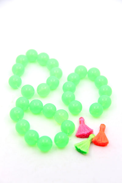 Neon Green German Resin Round Beads, 12mm, 10 Beads