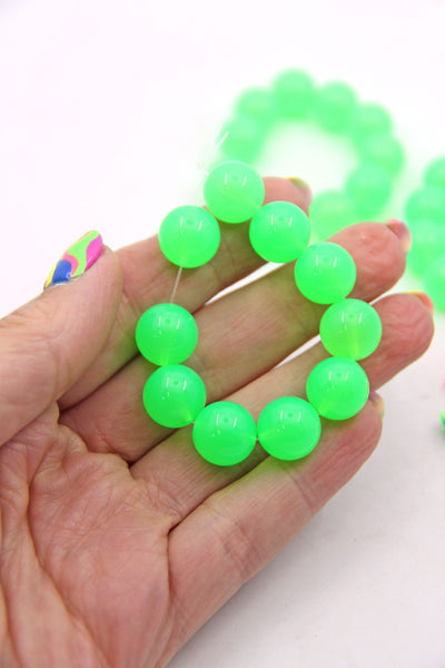 Electric Yellow, Neon Green German Resin Round Beads, 12mm, 10 Beads