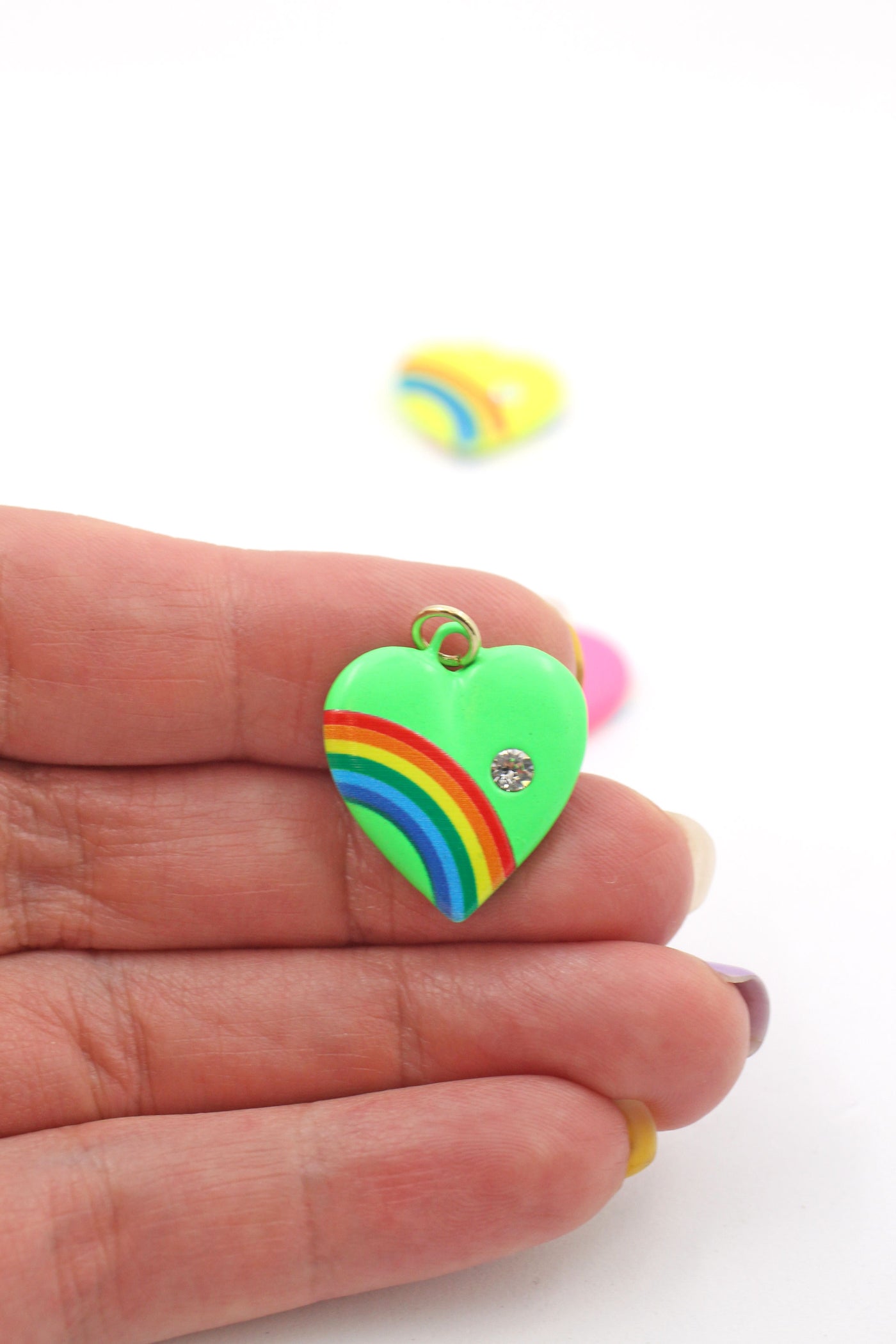 Rainbow Heart Enamel Crystal Charm