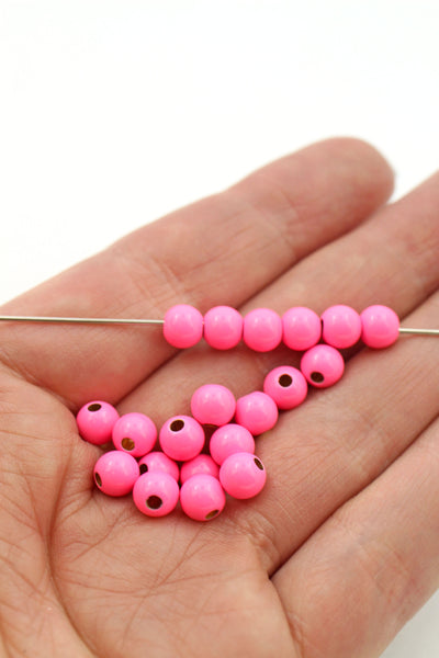 Neon Pink Enamel Sprinkles Round Beads for DIY Jewelry, 6mm, 1 bead