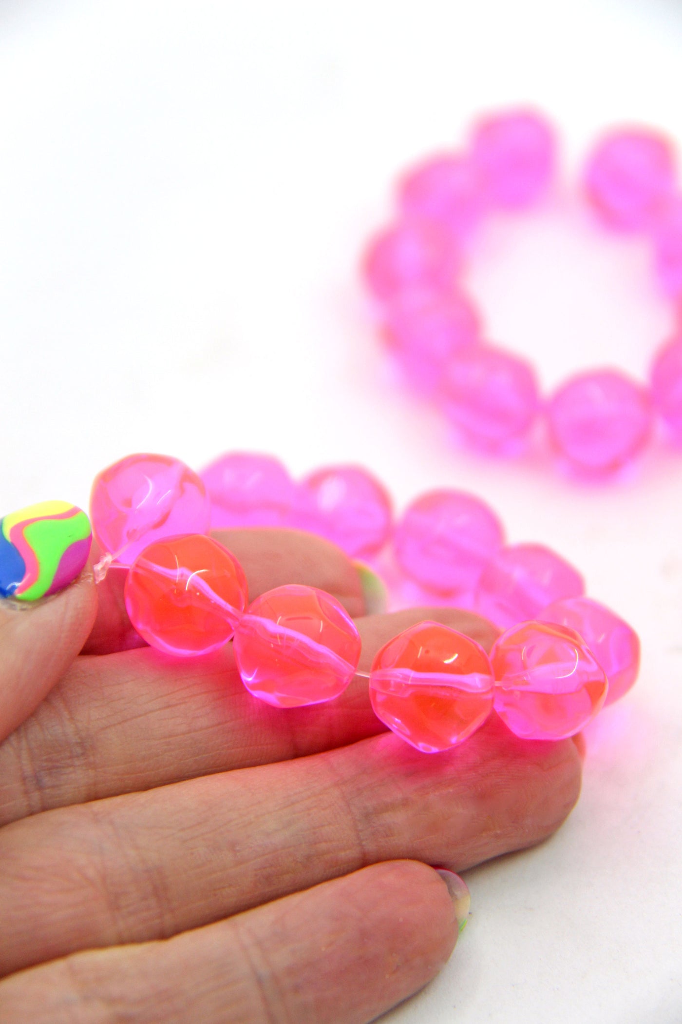 Neon Pink German Resin Round Beads, 12mm, 10 Beads