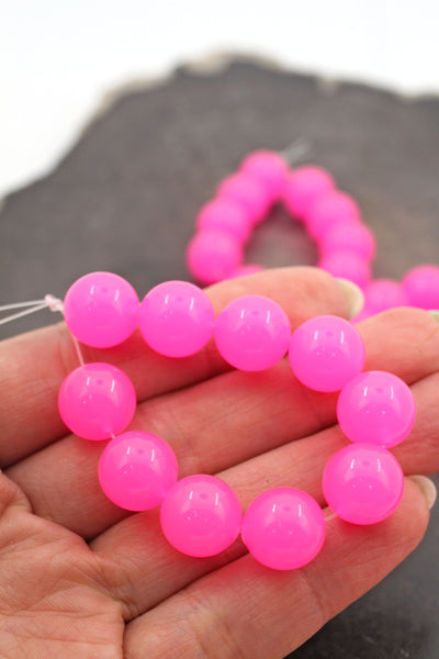 Neon Pink Opal German Resin Round Beads, 12mm, 10 Beads