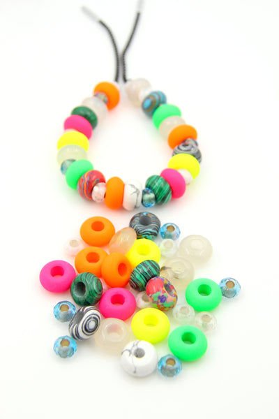 Large Neon Beads, DIY Bracelet Kit with Euro Beads, Trendy Designer Style