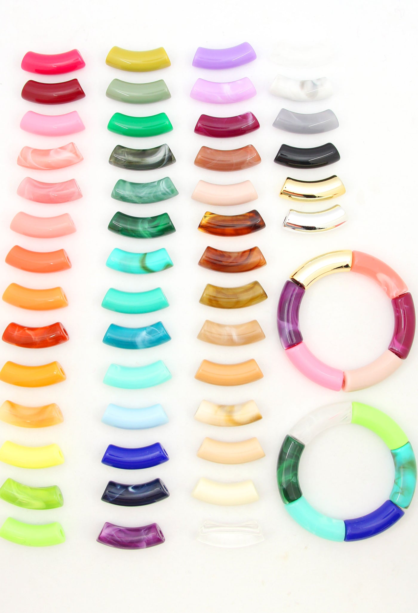 120PCS Bamboo Tube Bracelet Making Kit for Women Friendship Gift Stacking  Bangles Chunky Curved Acrylic Beads Metal Spacers Elastic Thread
