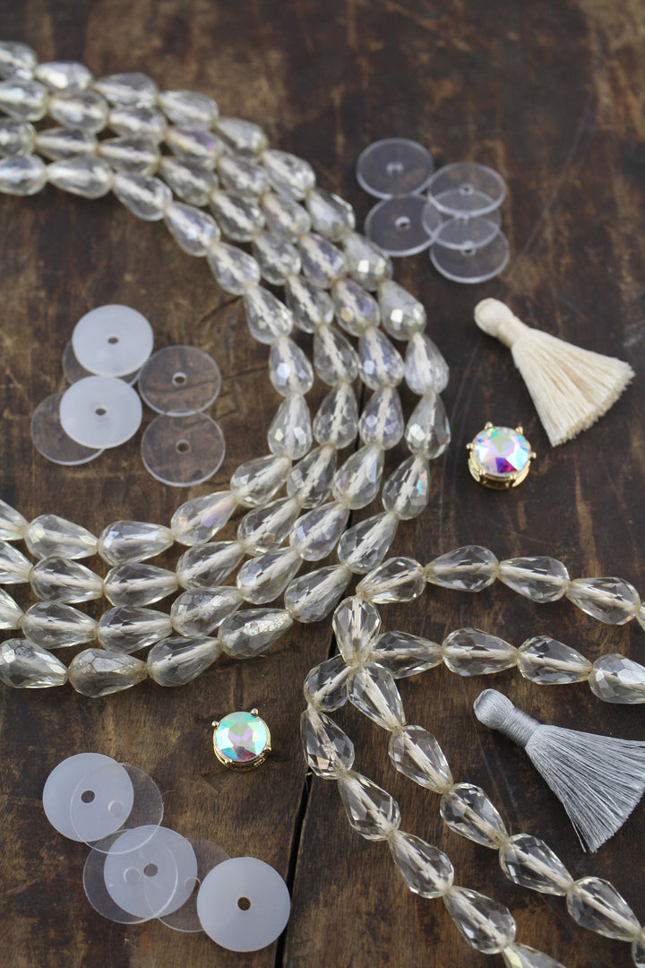 Vintage Czech Faceted Crystal Teardrop Beads, 10x15mm, 34 beads