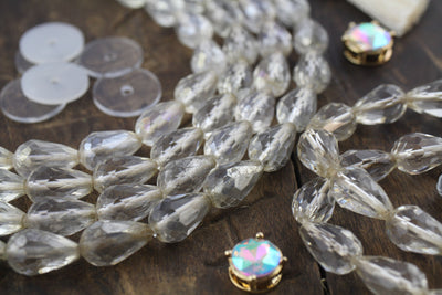 Vintage Czech Faceted Crystal Teardrop Beads, 10x15mm, 34 beads