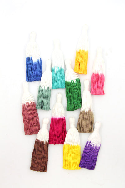Dip Dye Tassels, 3.5" Tie Dyed Ombré Cotton Fringe Pendant