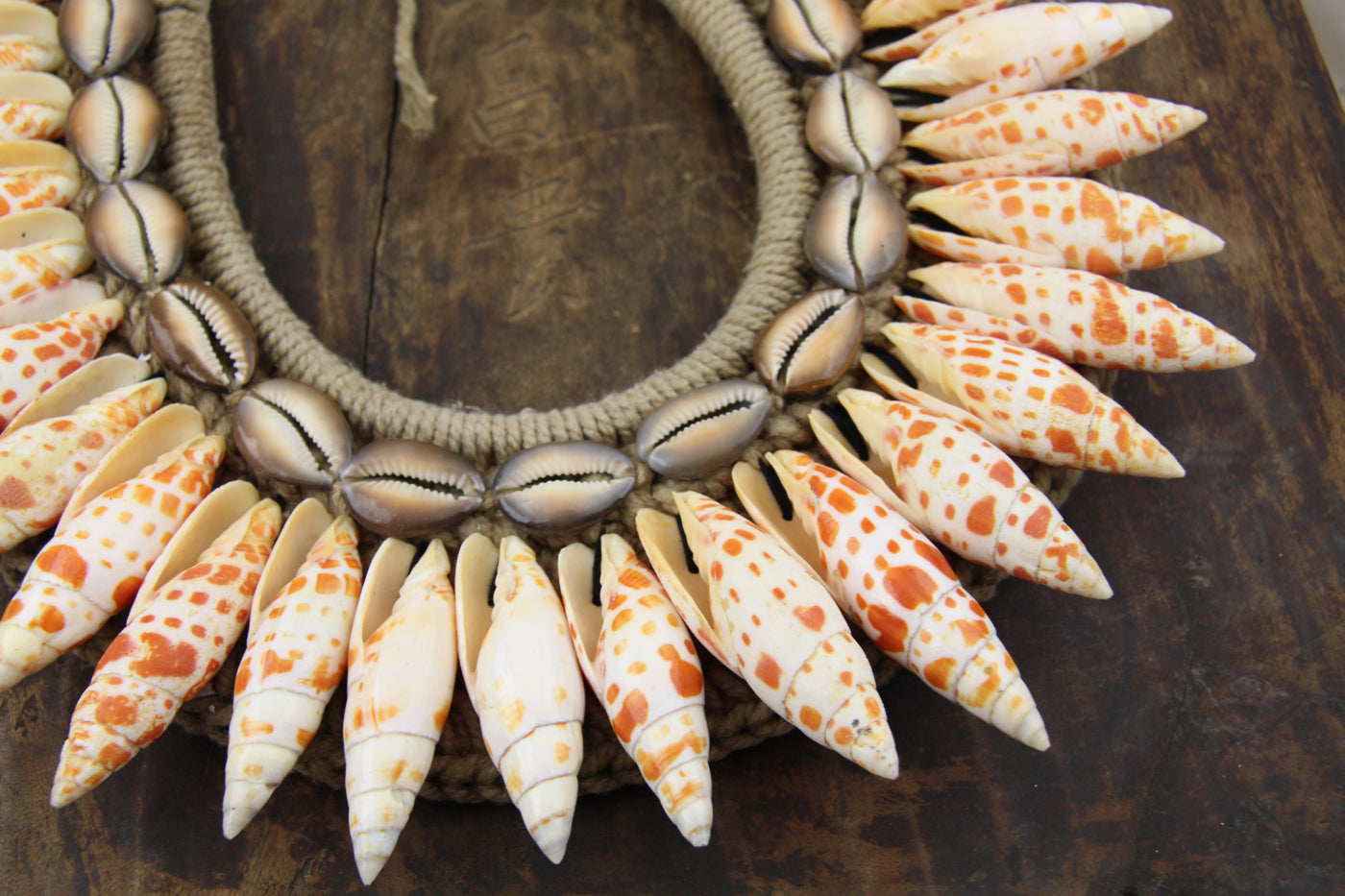Vivid Orange And Cream Shell Necklace from Papua, New Guinea - ShopWomanShopsWorld.com. Bone Beads, Tassels, Pom Poms, African Beads.