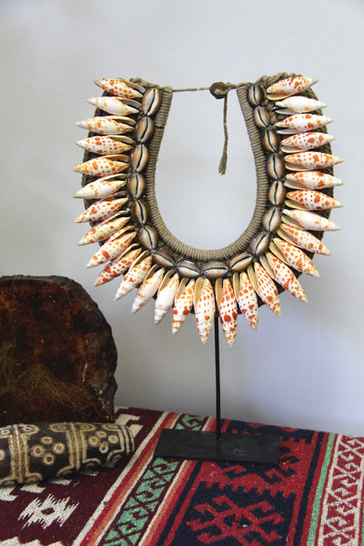 Vivid Orange And Cream Shell Necklace from Papua, New Guinea - ShopWomanShopsWorld.com. Bone Beads, Tassels, Pom Poms, African Beads.