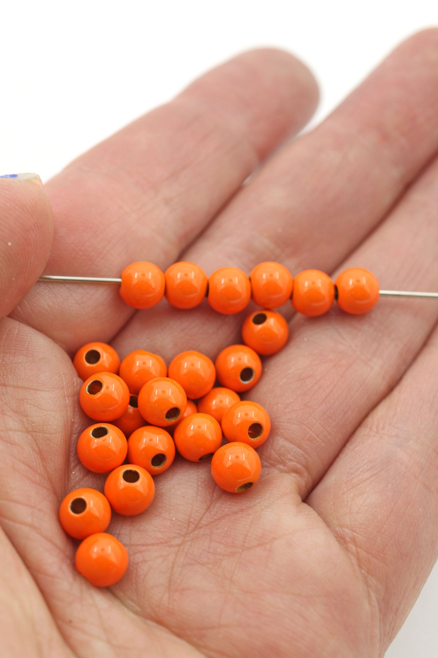 Orange Enamel Sprinkles Round Beads for DIY Jewelry, 6mm, 1 bead