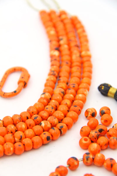 Pumpkin Orange Speckled Bone Rondelle Beads, 8mm, 30 beads