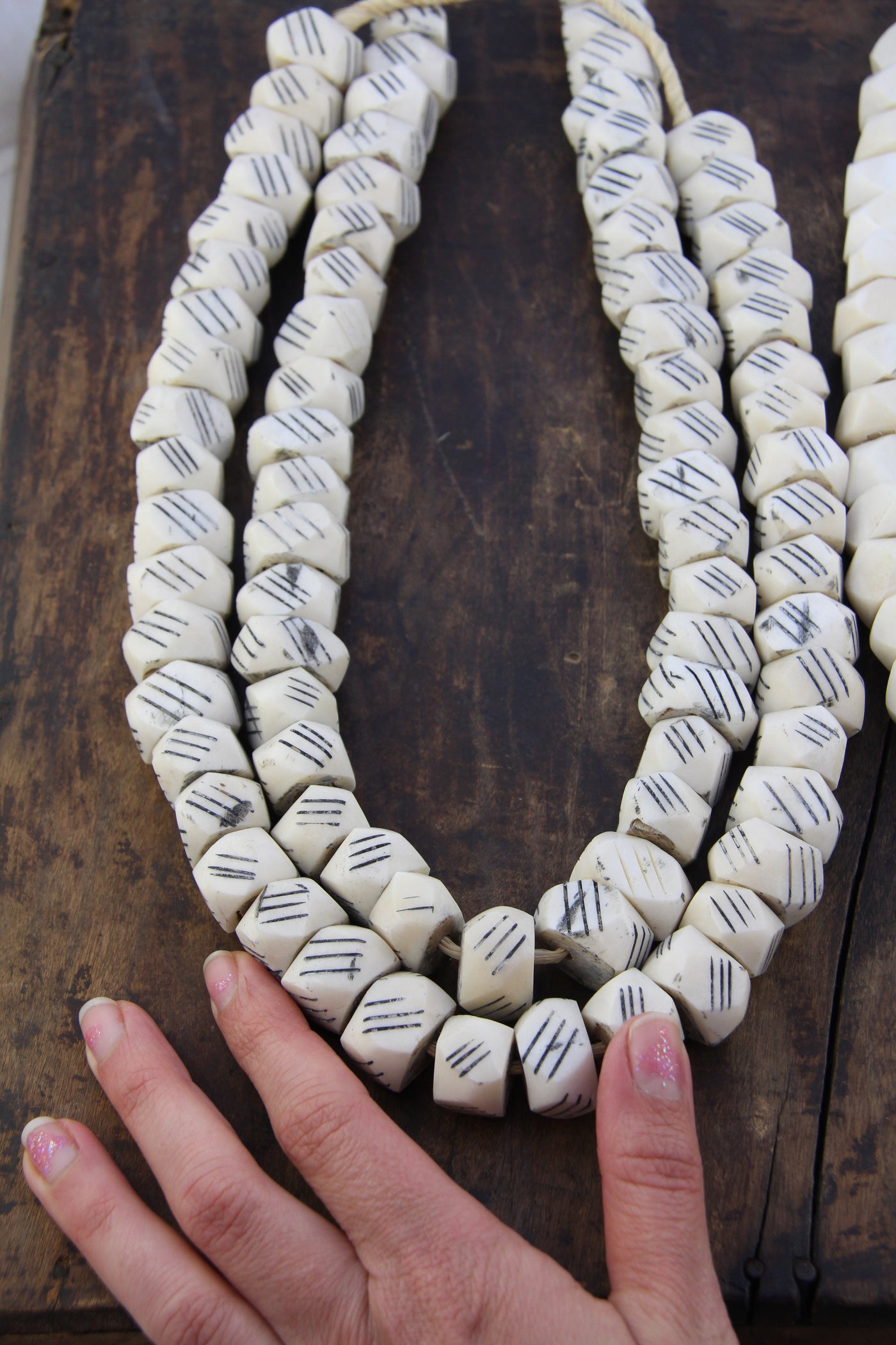 Large Faceted White Kenyan Recycled Bone Beads, Necklace, 22mm