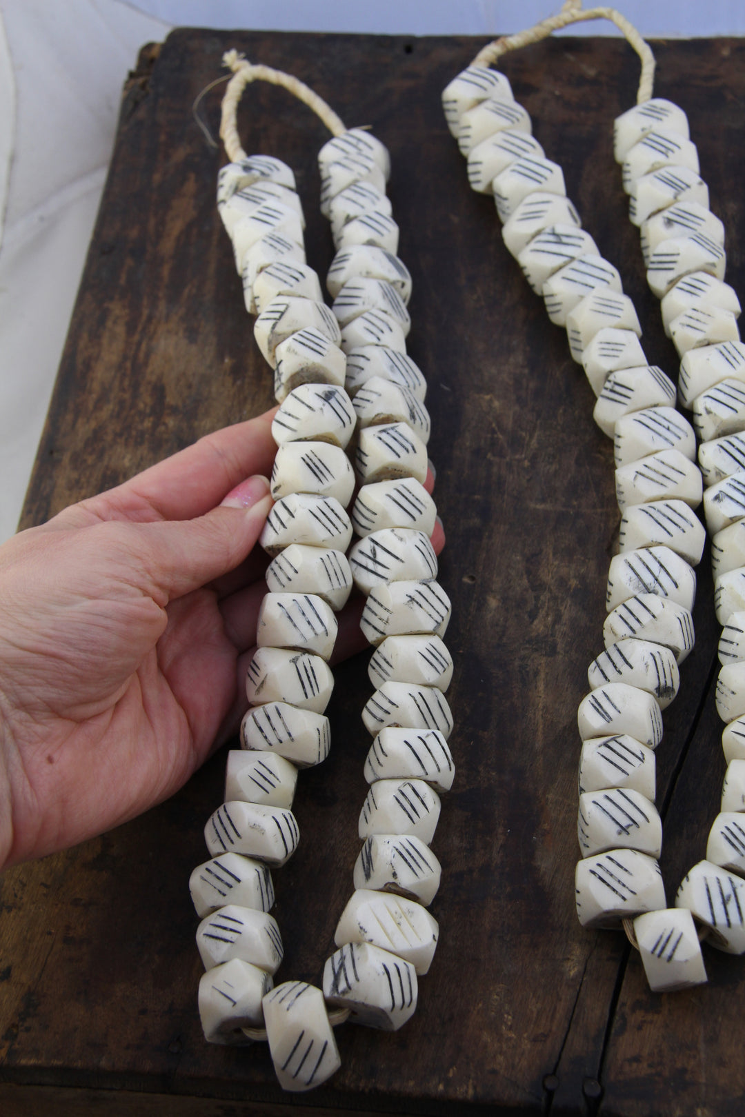 Large Faceted White Kenyan Recycled Bone Beads, Necklace, 22mm