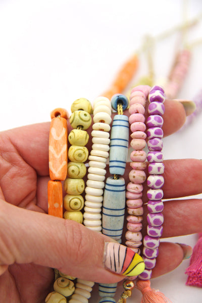 Bead Bundle: Handmade Pastel Colorful Spacer Bone Beads, 5 Strands