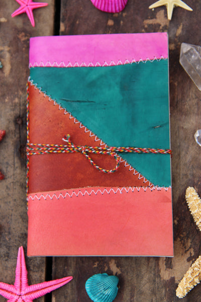 Patchwork Leather Journal - ShopWomanShopsWorld.com. Bone Beads, Tassels, Pom Poms, African Beads.