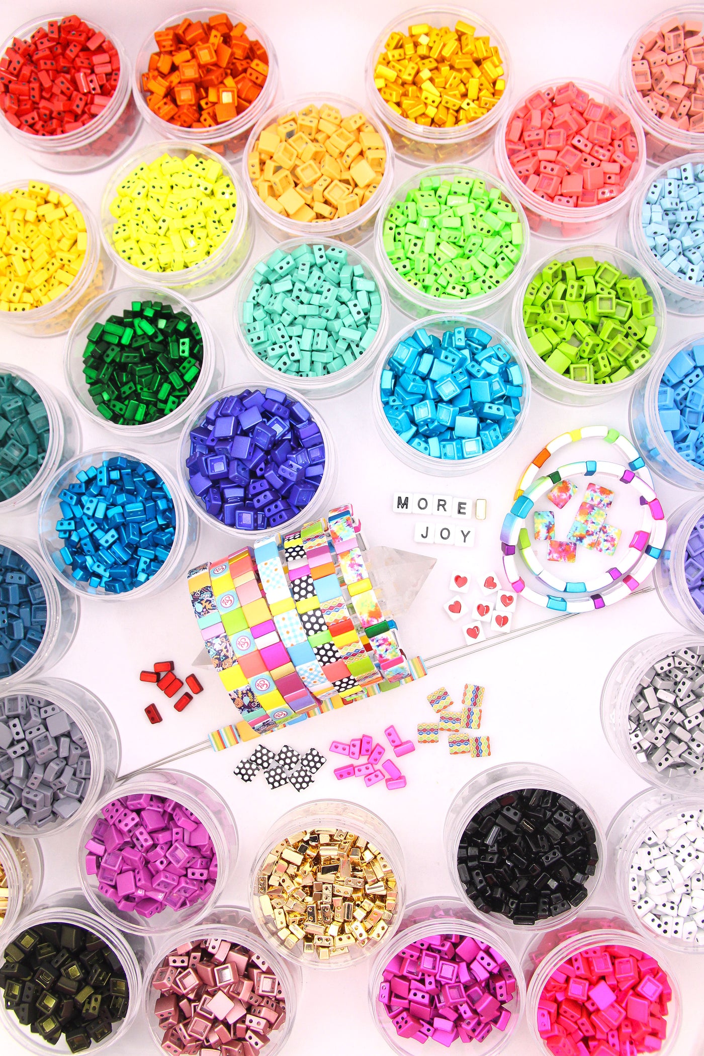Enamel Tile Beads, Rectangle & Square 2-Hole Beads, Multicolor Assortment, 40 pieces