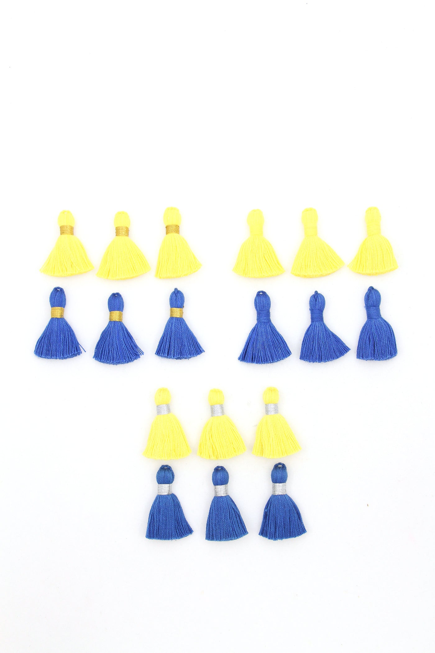 Peace in Ukraine Tassel Pack: 6 Yellow & Blue Mini Tassels, Jewelry Making Supplies, 1.25" Cotton Fringe