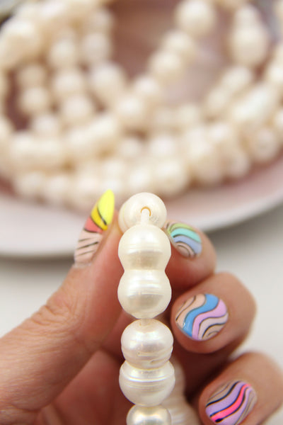 Large Hole Peanut Pearls, 10x18mm, 2mm Hole, Half Strand, 12 beads