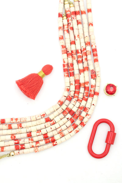 Peppermint Valentine: Bone Spacer Beads, 5x4mm White & Red Heishi Discs