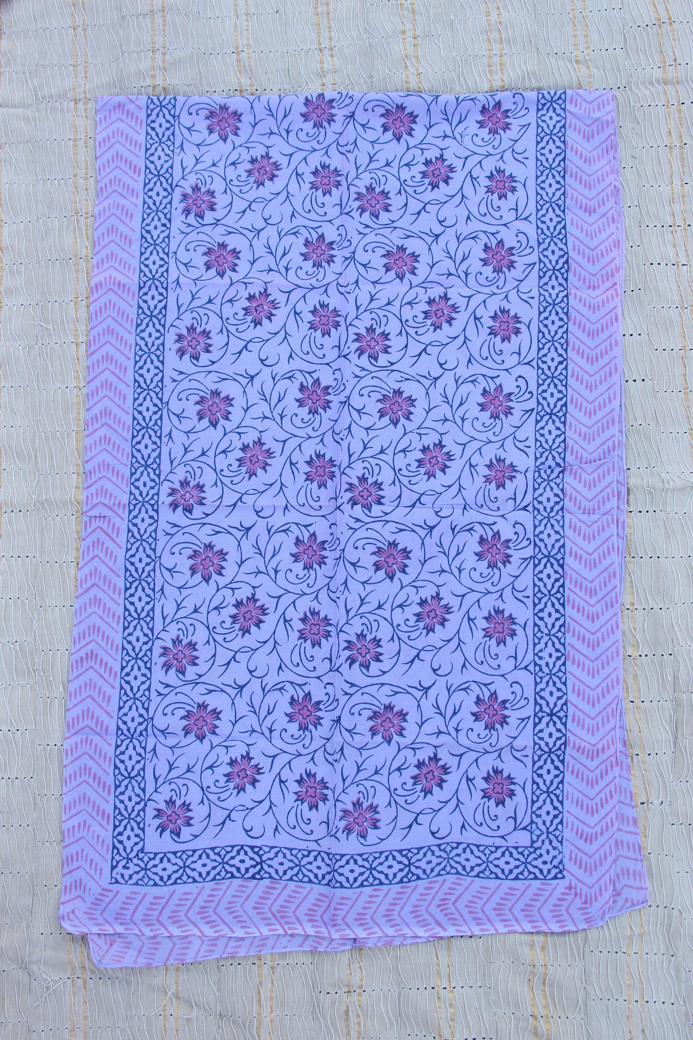 Periwinkle Hand Block Print Scarf, Cotton, from India