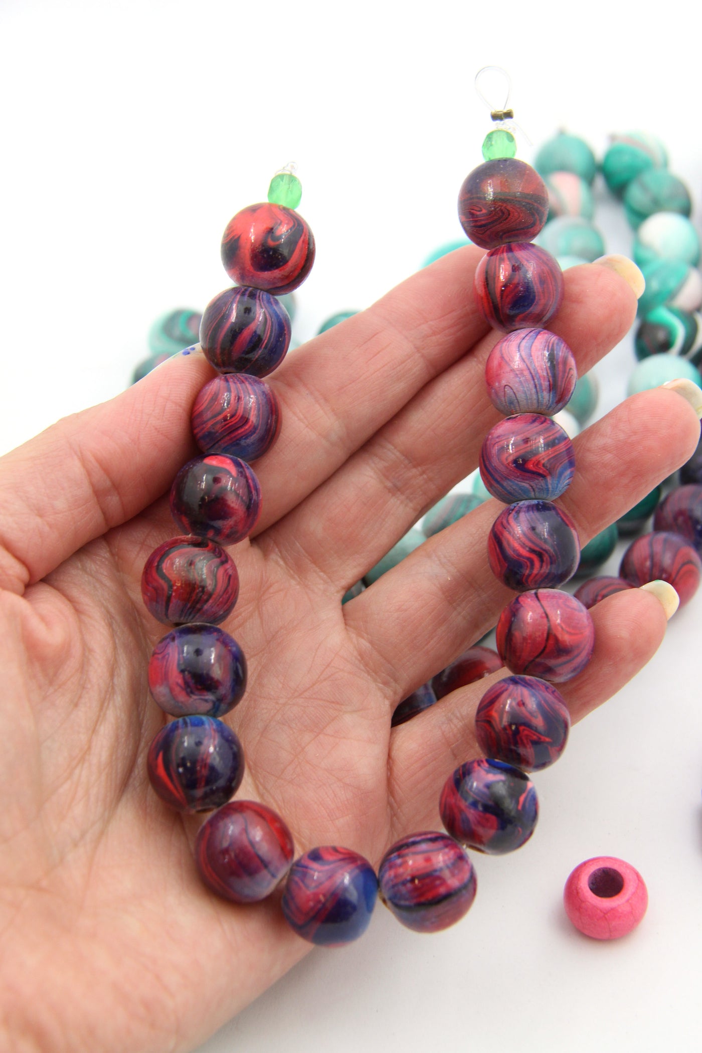 Vintage Marbleized Wood Beads, Round, 15mm, 18 beads