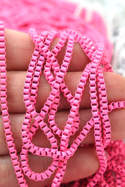 Hot Pink Enamel Box Chain, Rolo Chain by the yard