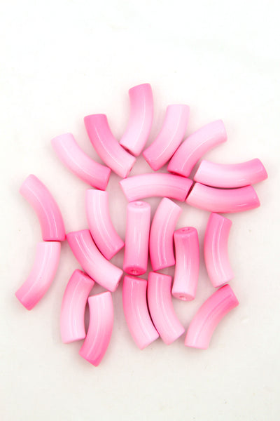 Pink Ombre Acrylic Bamboo Beads, Curved Tube Beads, 12mm, 1 bead