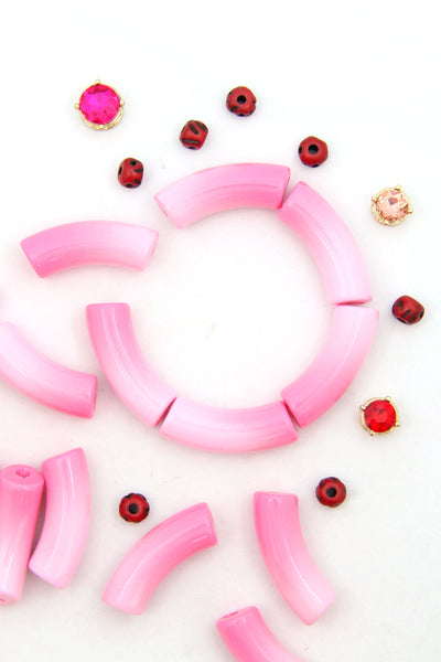 Pink Ombre Acrylic Bamboo Beads, Curved Tube Beads, 12mm, 1 bead