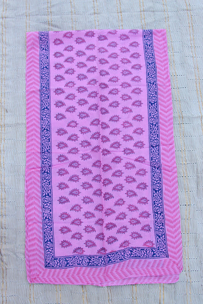 Pink Paisley Hand Block Print Scarf, Cotton, from India