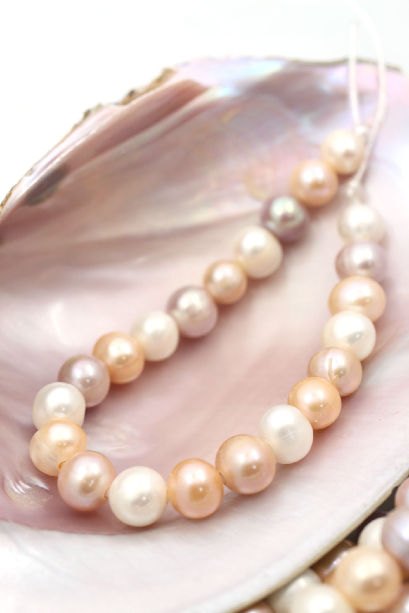 Peach, Pink, Mauve, White, Champagne, White Assorted AA Grade Large Hole Pearls, 10mm