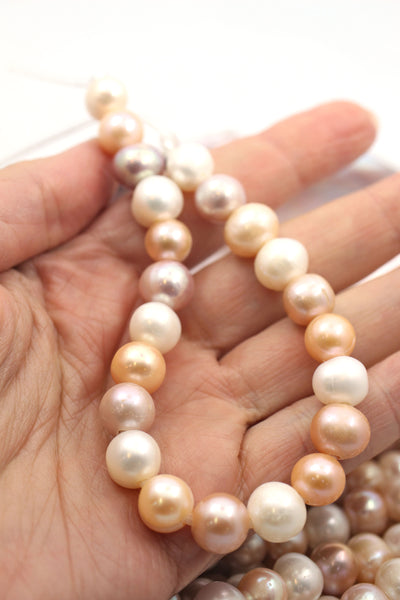 Peach, Pink Champagne, White Assorted AA Grade Large Hole Pearls, 10mm