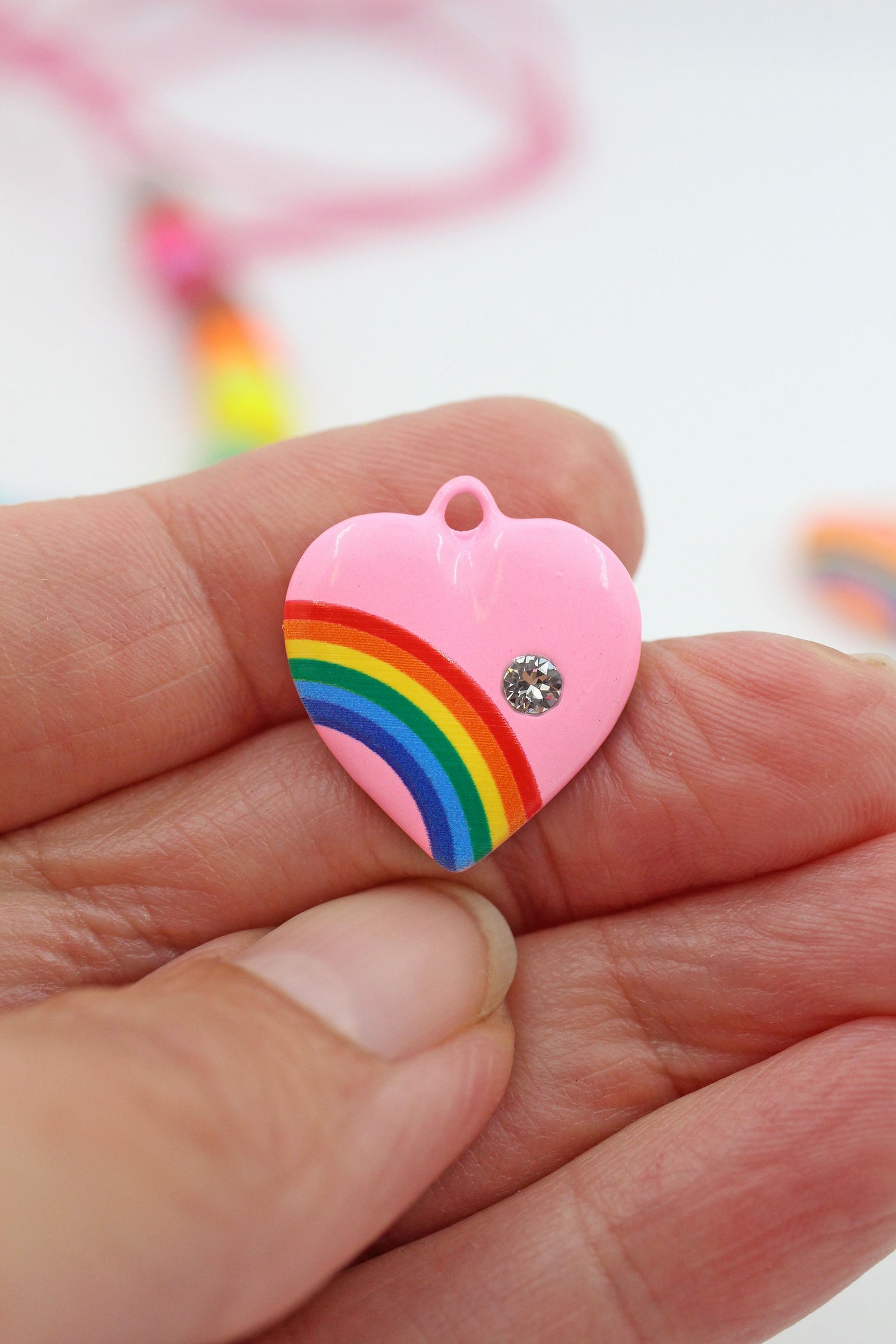 Pink Rainbow Heart Charm with crystal, from WomanShopsWorld