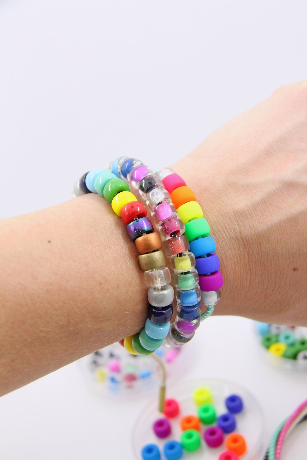 Roller Bead DIY Tie On Bracelet Kit, Rainbow Czech Glass Pony Beads ...