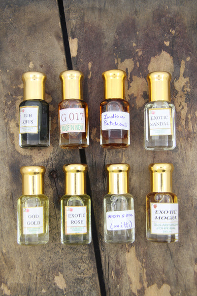 Indian Attar, Ittar Perfume: Sandalwood, Exotic Rose, Patchouli, & More, 10ml