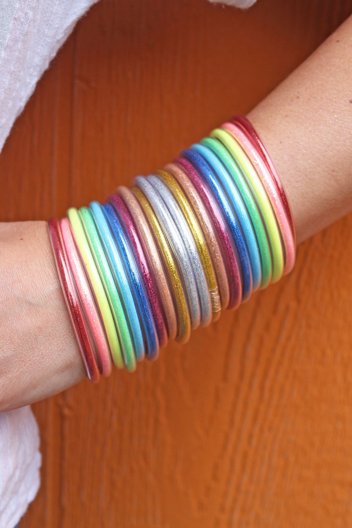 Glitter Rainbow Chakra Bangles, 10 Jelly Bracelets