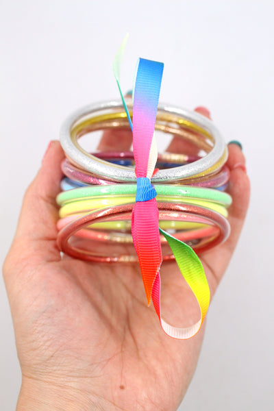 Glitter Rainbow Chakra Bangles, 10 Jelly Bracelets