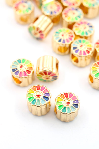 Colorful Rainbow Flower Large Hole Beads for Tie On Bracelets