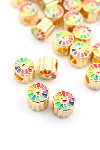 Colorful Rainbow Flower Large Hole Beads for Tie On Bracelets