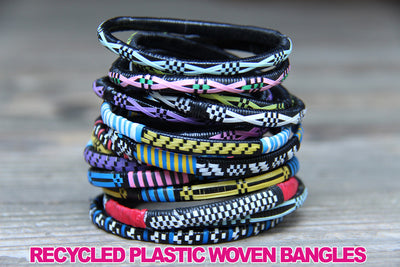 Global Rainbow Arm Party Recycled Bangles from Mali - ShopWomanShopsWorld.com. Bone Beads, Tassels, Pom Poms, African Beads.
