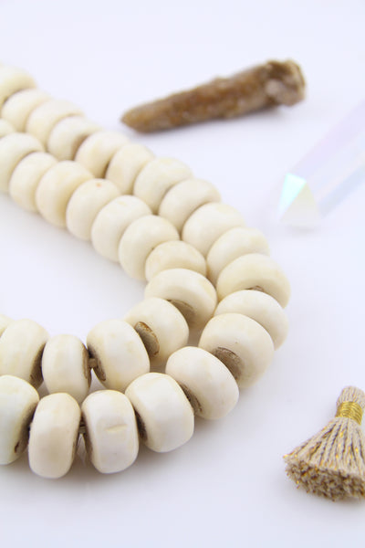 Large White Kenyan Recycled Bone Beads, 25mm