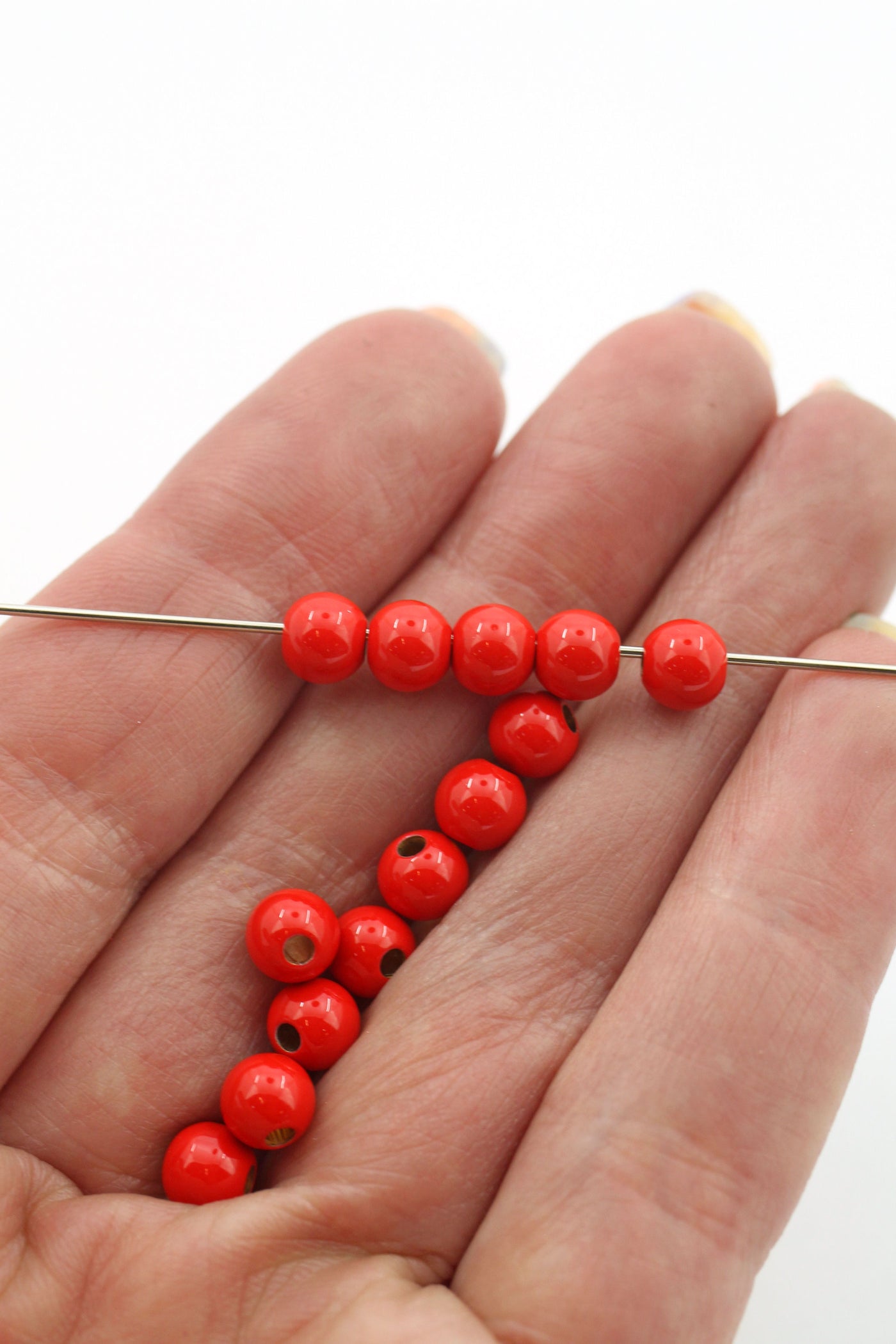 Red Enamel Sprinkles Round Beads for DIY Jewelry, 6mm, 1 bead