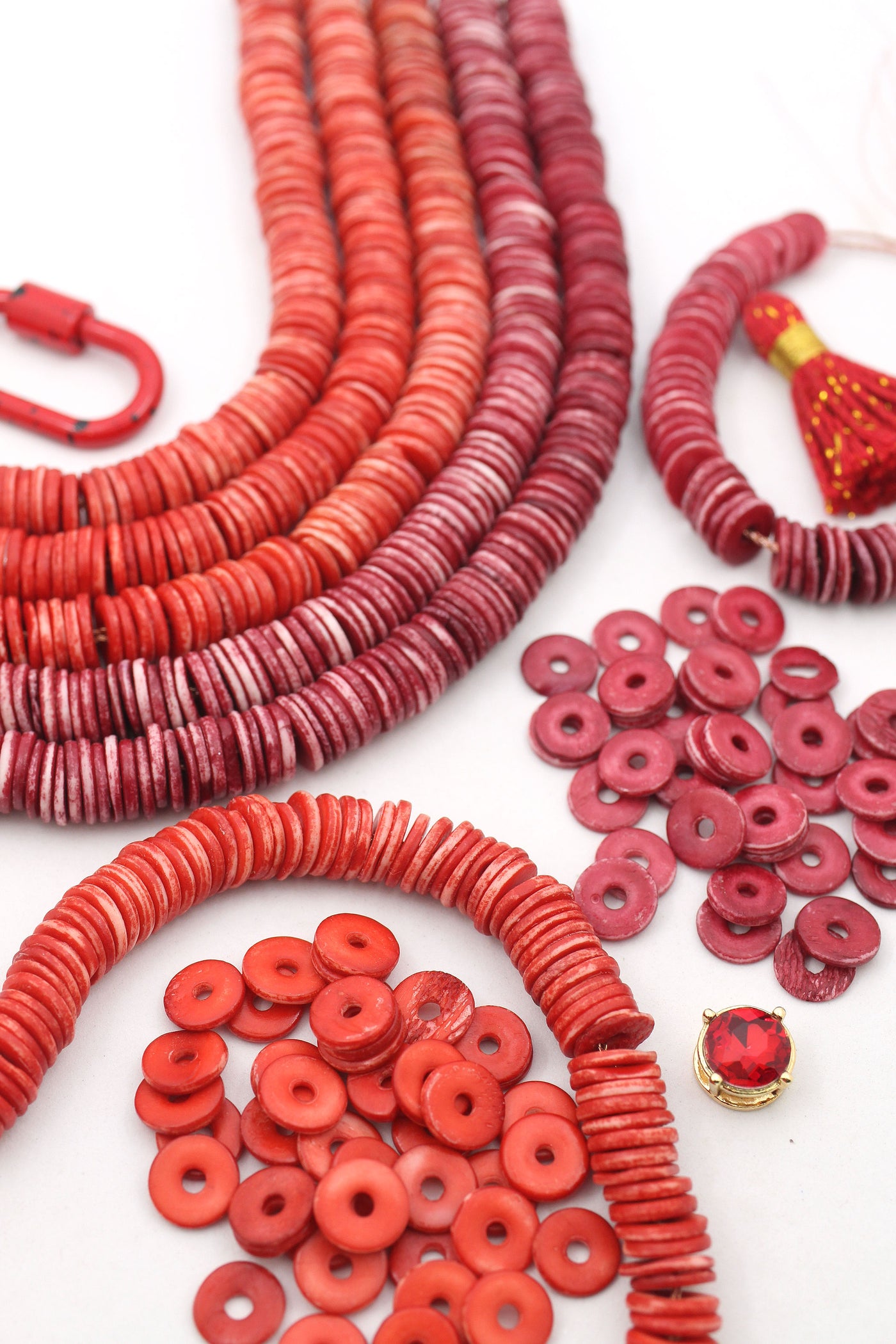 10mm Red Bone Heishi Discs Beads, Speckled Faux Coral Spacer Beads