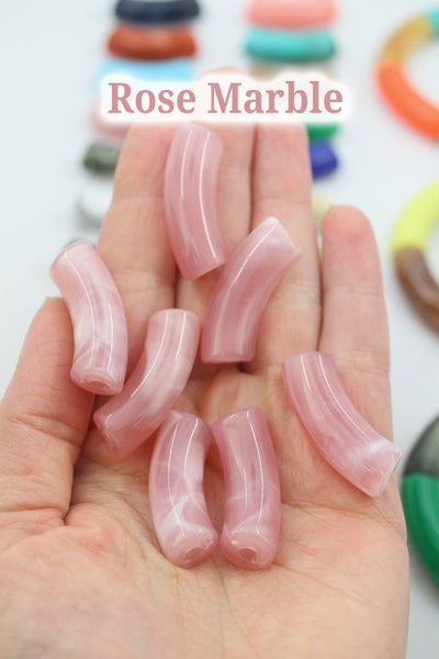 Rose Marble Acrylic Bamboo Beads, Curved Tube Beads, 12mm Colorful Bangle Beads